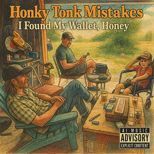 Album cover for 'I Found My Wallet, Honey' by Honky Tonk Mistakes featuring rustic country artwork